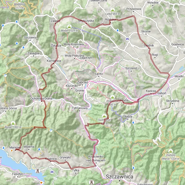 Map miniature of "Gravel Adventure to Jaworzyny" cycling inspiration in Małopolskie, Poland. Generated by Tarmacs.app cycling route planner