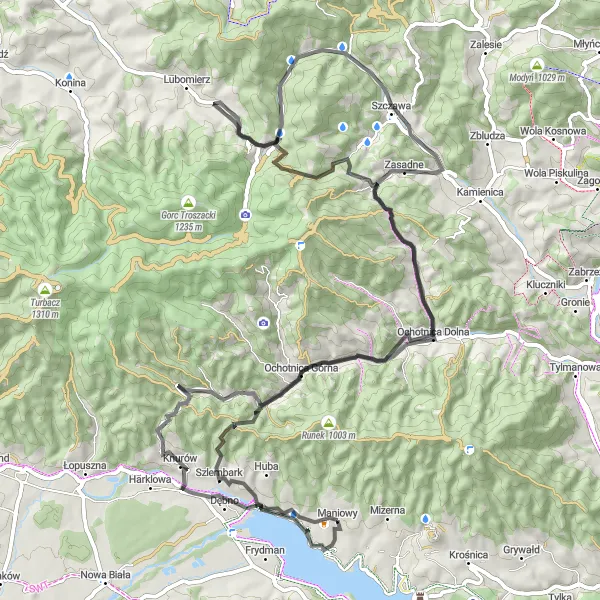 Map miniature of "Knurowska Pass Adventure" cycling inspiration in Małopolskie, Poland. Generated by Tarmacs.app cycling route planner