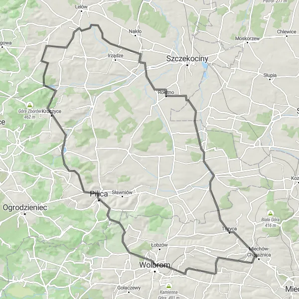 Map miniature of "Panoramic Kroczyce" cycling inspiration in Małopolskie, Poland. Generated by Tarmacs.app cycling route planner