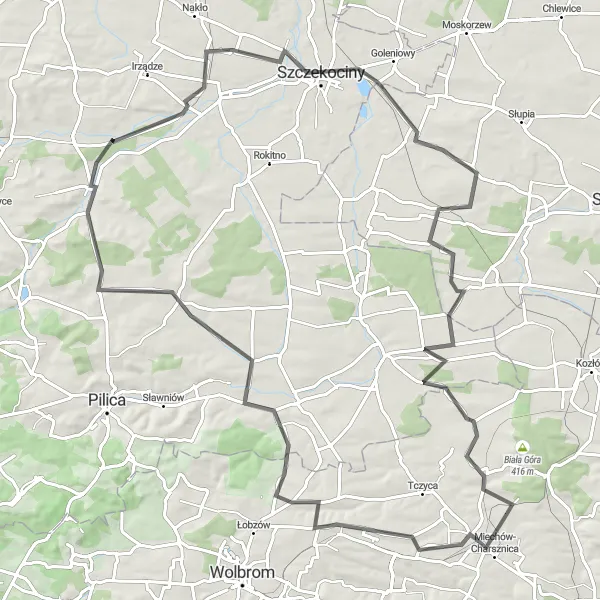 Map miniature of "Dąbrowiec Discovery" cycling inspiration in Małopolskie, Poland. Generated by Tarmacs.app cycling route planner