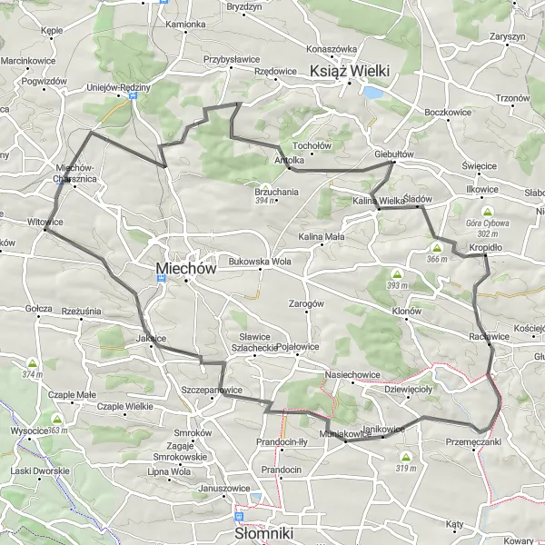 Map miniature of "Luborzyca Loop" cycling inspiration in Małopolskie, Poland. Generated by Tarmacs.app cycling route planner