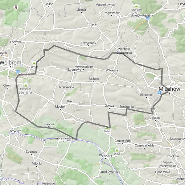 Miniatura mapy "Przejażdżka przez Gołczę i Miechów-Charsznicę" - trasy rowerowej w Małopolskie, Poland. Wygenerowane przez planer tras rowerowych Tarmacs.app