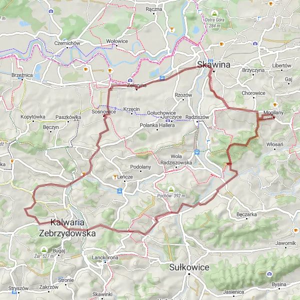 Map miniature of "Gravel Route: Exploring the Hills" cycling inspiration in Małopolskie, Poland. Generated by Tarmacs.app cycling route planner