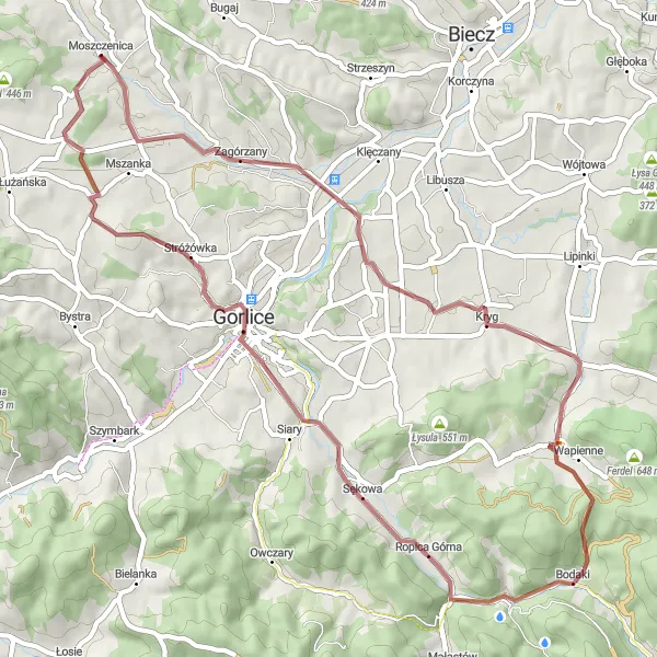 Miniatura mapy "Trasa rowerowa gravelowa do Ropicy Górnej" - trasy rowerowej w Małopolskie, Poland. Wygenerowane przez planer tras rowerowych Tarmacs.app