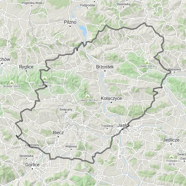 Map miniature of "Moszczenica Epic Gravel Adventure" cycling inspiration in Małopolskie, Poland. Generated by Tarmacs.app cycling route planner