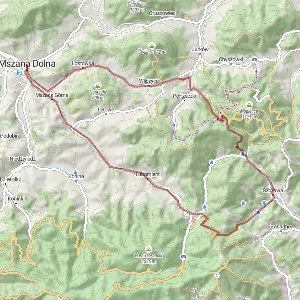 Map miniature of "Grunwald and Beyond" cycling inspiration in Małopolskie, Poland. Generated by Tarmacs.app cycling route planner