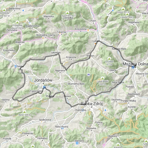 Map miniature of "Scenic Serenade" cycling inspiration in Małopolskie, Poland. Generated by Tarmacs.app cycling route planner