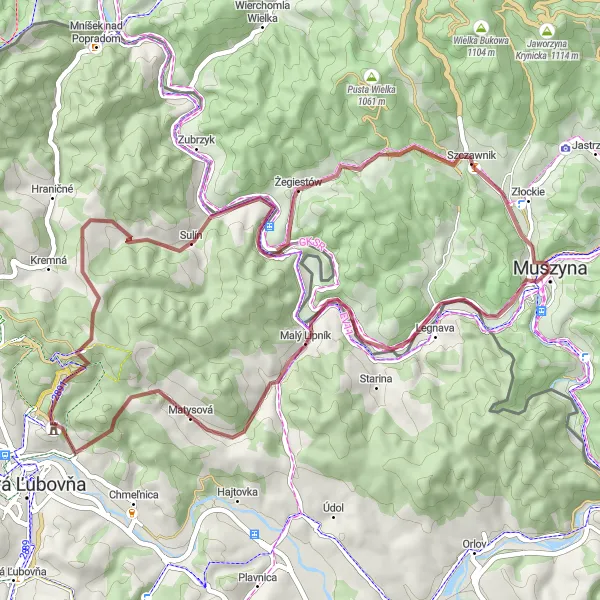 Miniatura mapy "Rowerowa trasa gravelowa przez Kiczera i Matysová" - trasy rowerowej w Małopolskie, Poland. Wygenerowane przez planer tras rowerowych Tarmacs.app