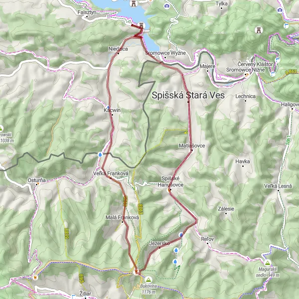 Map miniature of "Niedzica Scenic Gravel Loop" cycling inspiration in Małopolskie, Poland. Generated by Tarmacs.app cycling route planner