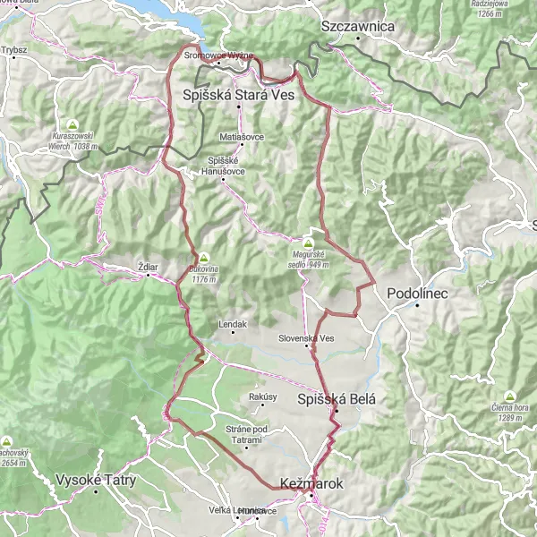 Map miniature of "Gravel Adventure through the Tatras" cycling inspiration in Małopolskie, Poland. Generated by Tarmacs.app cycling route planner