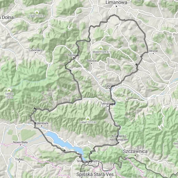 Map miniature of "Niedzica Hills Challenge" cycling inspiration in Małopolskie, Poland. Generated by Tarmacs.app cycling route planner