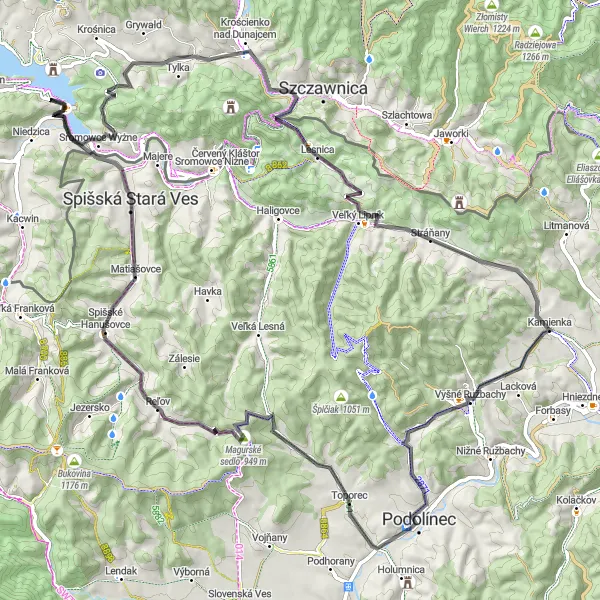 Map miniature of "Niedzica to Zamek Dunajec Adventure" cycling inspiration in Małopolskie, Poland. Generated by Tarmacs.app cycling route planner