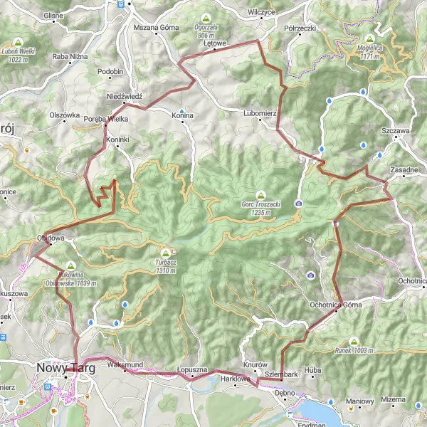 Map miniature of "Gravel Adventure" cycling inspiration in Małopolskie, Poland. Generated by Tarmacs.app cycling route planner