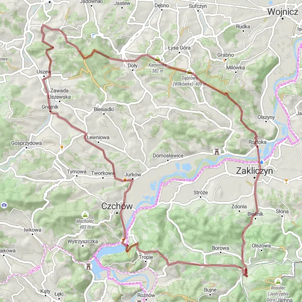 Miniatura mapy "Trasa gravelowa do Okocimia" - trasy rowerowej w Małopolskie, Poland. Wygenerowane przez planer tras rowerowych Tarmacs.app