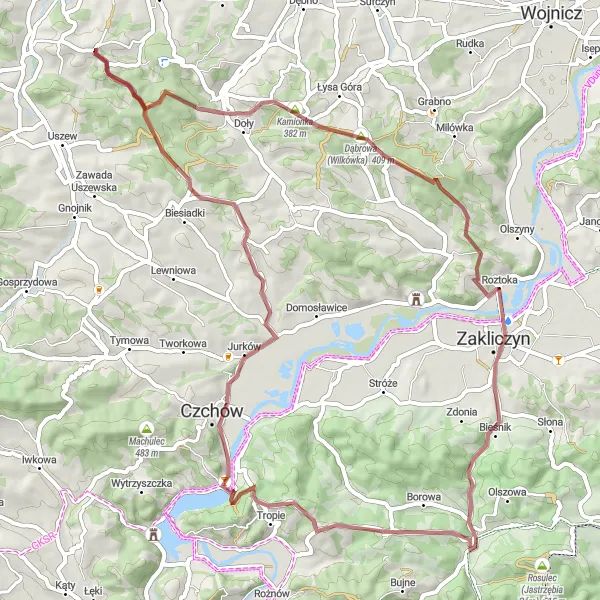 Miniatura mapy "Trasa Gravelowa przez Kamionkę i Złotą" - trasy rowerowej w Małopolskie, Poland. Wygenerowane przez planer tras rowerowych Tarmacs.app