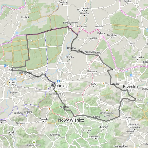 Map miniature of "Road Expedition" cycling inspiration in Małopolskie, Poland. Generated by Tarmacs.app cycling route planner
