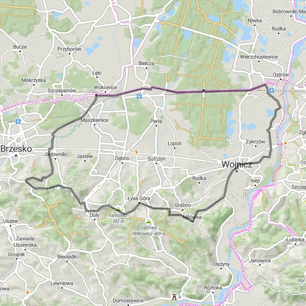 Miniatura mapy "Trasa szlakiem Ostry Góry i Zagrody Małe" - trasy rowerowej w Małopolskie, Poland. Wygenerowane przez planer tras rowerowych Tarmacs.app