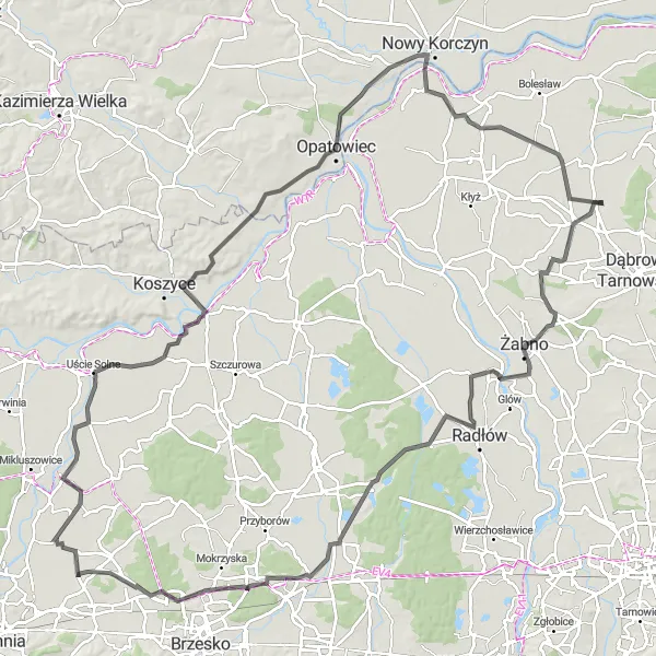 Map miniature of "The Borusowa Loop" cycling inspiration in Małopolskie, Poland. Generated by Tarmacs.app cycling route planner