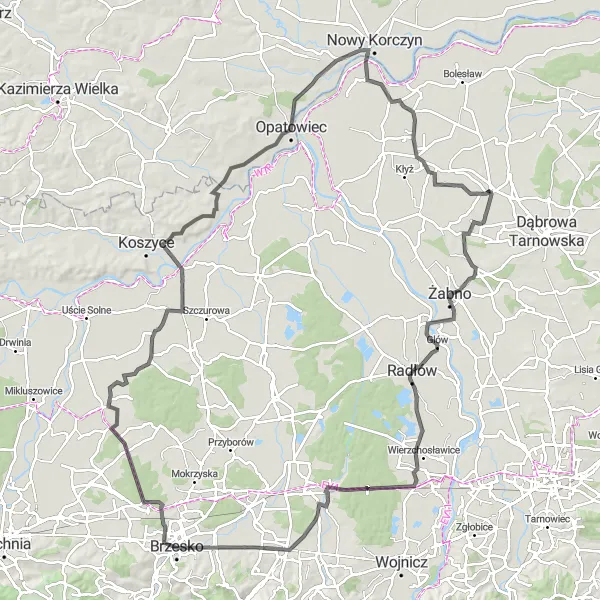 Map miniature of "The Glów Loop Adventure" cycling inspiration in Małopolskie, Poland. Generated by Tarmacs.app cycling route planner