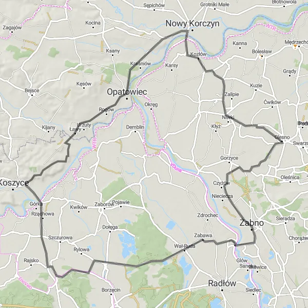 Map miniature of "Wał-Ruda - Malkowice - Borusowa Road Route" cycling inspiration in Małopolskie, Poland. Generated by Tarmacs.app cycling route planner