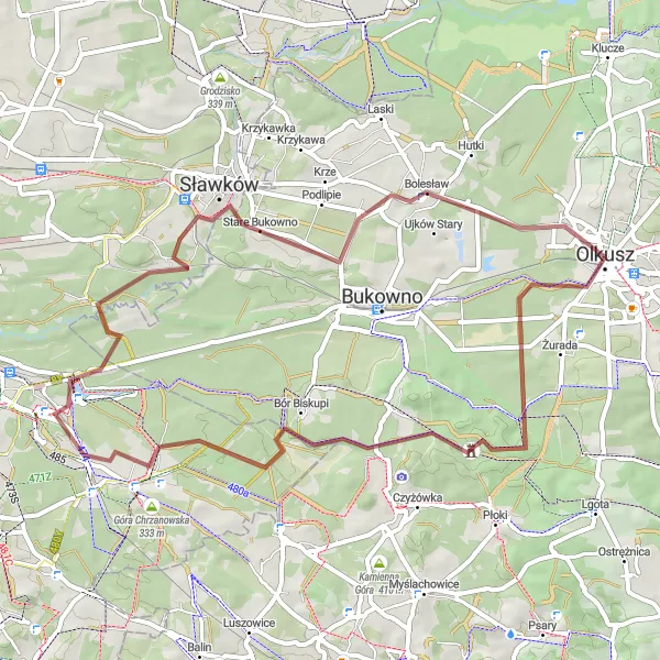 Map miniature of "Gravel Adventure" cycling inspiration in Małopolskie, Poland. Generated by Tarmacs.app cycling route planner