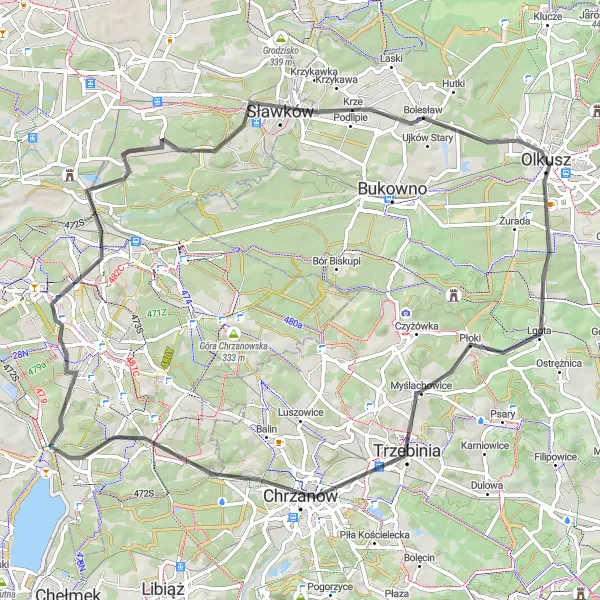 Map miniature of "In the Heart of Małopolskie" cycling inspiration in Małopolskie, Poland. Generated by Tarmacs.app cycling route planner