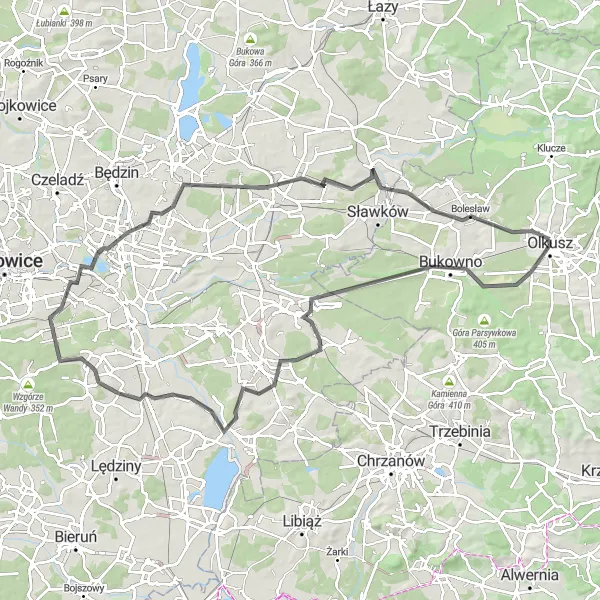 Map miniature of "Journey to Sosnowiec" cycling inspiration in Małopolskie, Poland. Generated by Tarmacs.app cycling route planner