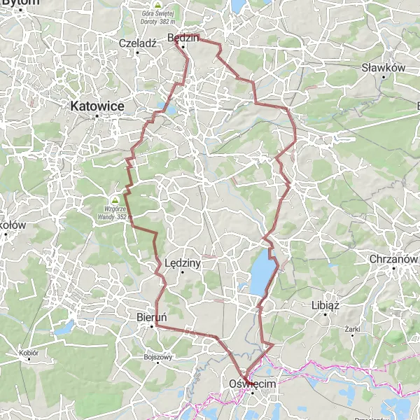 Miniatura mapy "Gravelowy szlak z Oświęcimia" - trasy rowerowej w Małopolskie, Poland. Wygenerowane przez planer tras rowerowych Tarmacs.app