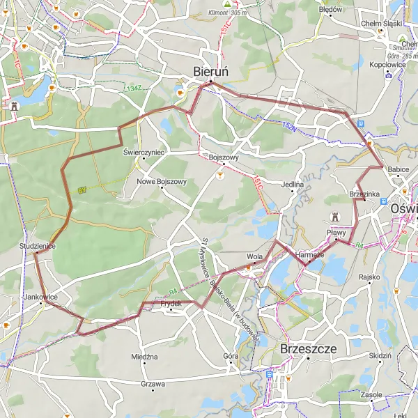 Map miniature of "Serene Countryside Loop" cycling inspiration in Małopolskie, Poland. Generated by Tarmacs.app cycling route planner