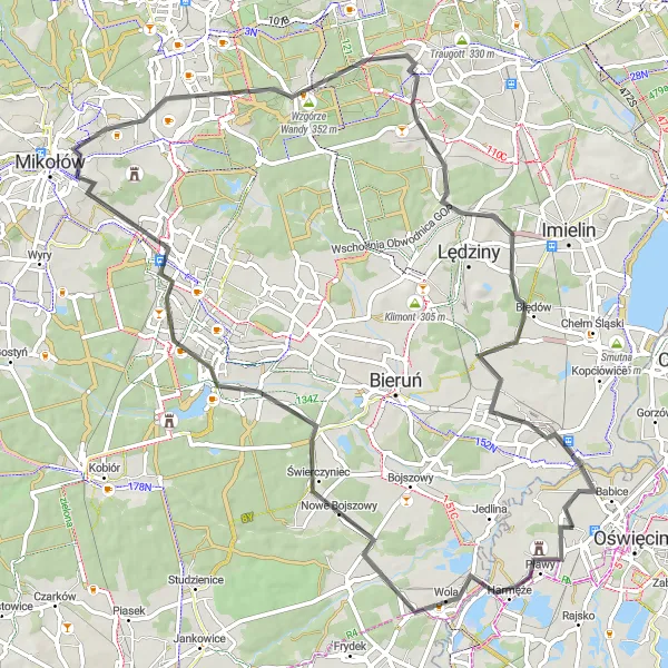 Map miniature of "The Małopolska Challenge" cycling inspiration in Małopolskie, Poland. Generated by Tarmacs.app cycling route planner