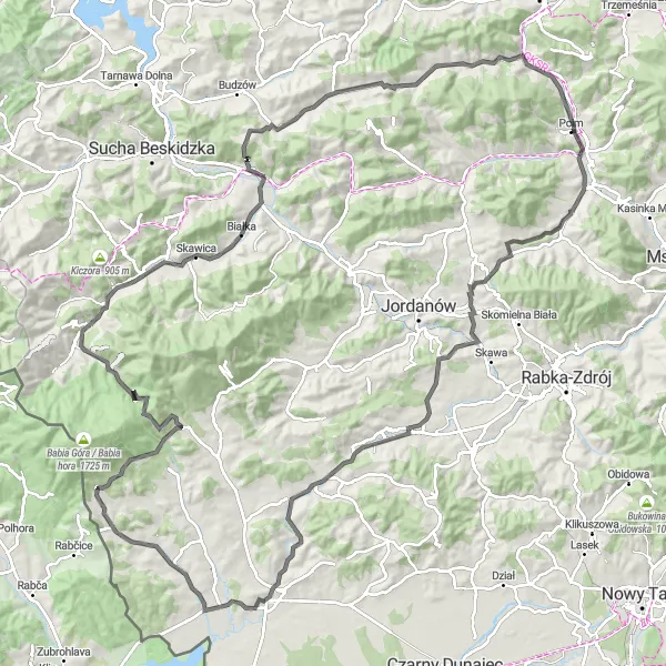 Map miniature of "Mountain Challenge" cycling inspiration in Małopolskie, Poland. Generated by Tarmacs.app cycling route planner