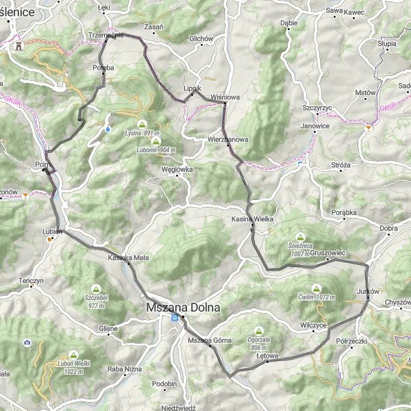 Map miniature of "Scenic Road Adventure" cycling inspiration in Małopolskie, Poland. Generated by Tarmacs.app cycling route planner