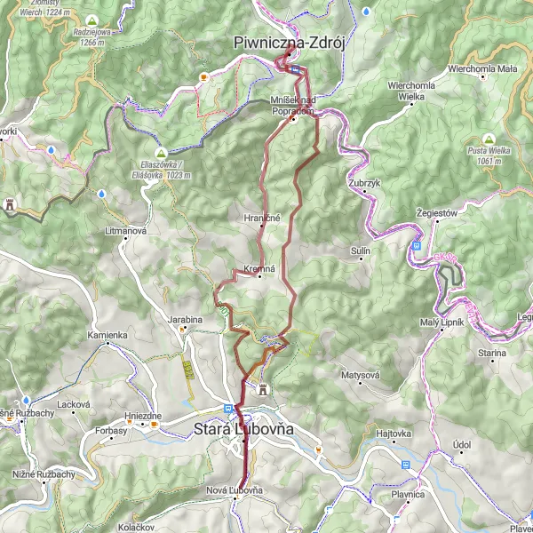 Map miniature of "Around Stará Ľubovňa" cycling inspiration in Małopolskie, Poland. Generated by Tarmacs.app cycling route planner