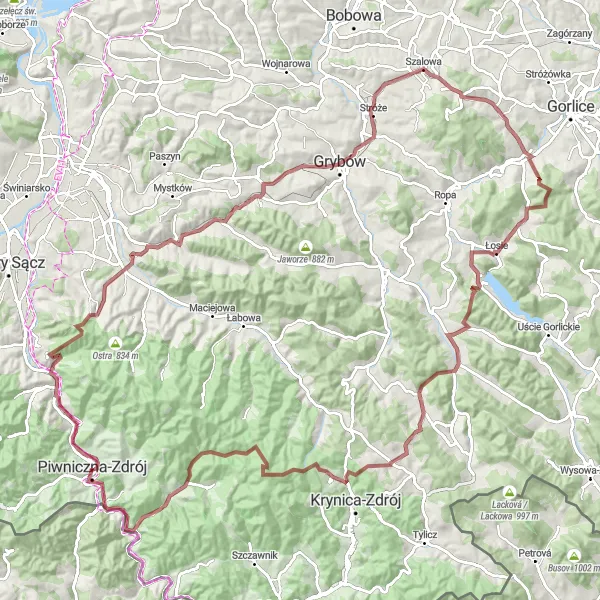 Miniatura mapy "Trasa Gravel od Piwnicznej-Zdrój" - trasy rowerowej w Małopolskie, Poland. Wygenerowane przez planer tras rowerowych Tarmacs.app