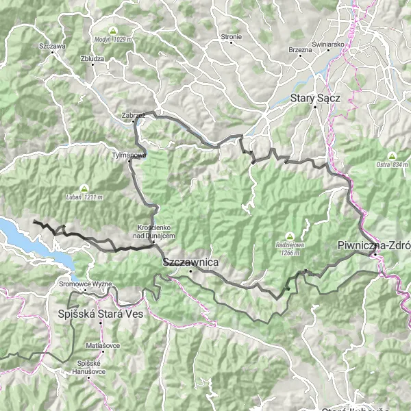 Map miniature of "Mountain Challenge" cycling inspiration in Małopolskie, Poland. Generated by Tarmacs.app cycling route planner