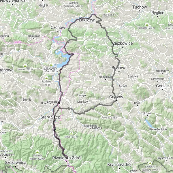 Map miniature of "The Royal Route" cycling inspiration in Małopolskie, Poland. Generated by Tarmacs.app cycling route planner