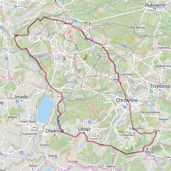 Miniatura mapy "Trasa gravelowa z Płazy" - trasy rowerowej w Małopolskie, Poland. Wygenerowane przez planer tras rowerowych Tarmacs.app