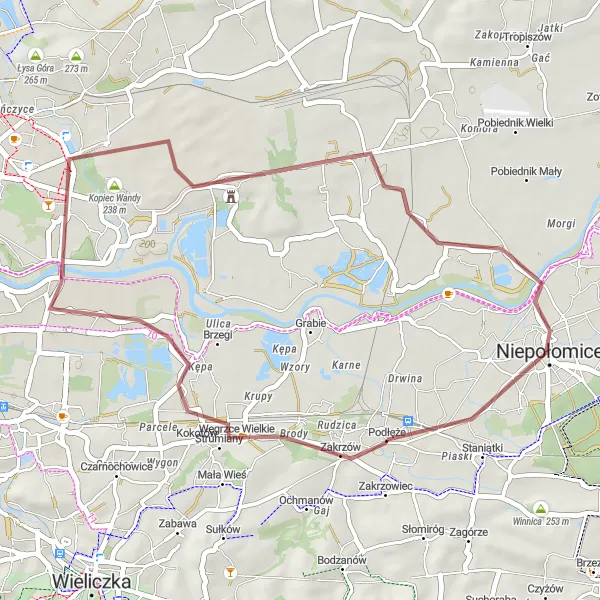 Miniatura mapy "Trasa Gravelowa wokół Podłęża" - trasy rowerowej w Małopolskie, Poland. Wygenerowane przez planer tras rowerowych Tarmacs.app
