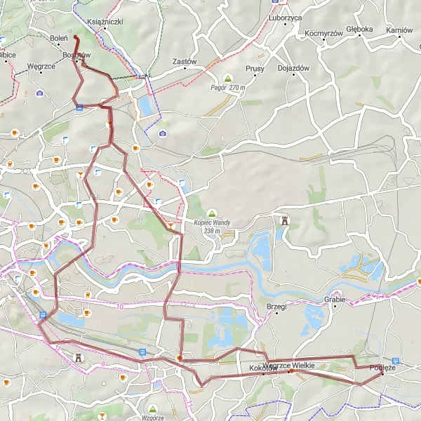 Miniatura mapy "Trasa Szlakiem Podłęża i okolic" - trasy rowerowej w Małopolskie, Poland. Wygenerowane przez planer tras rowerowych Tarmacs.app