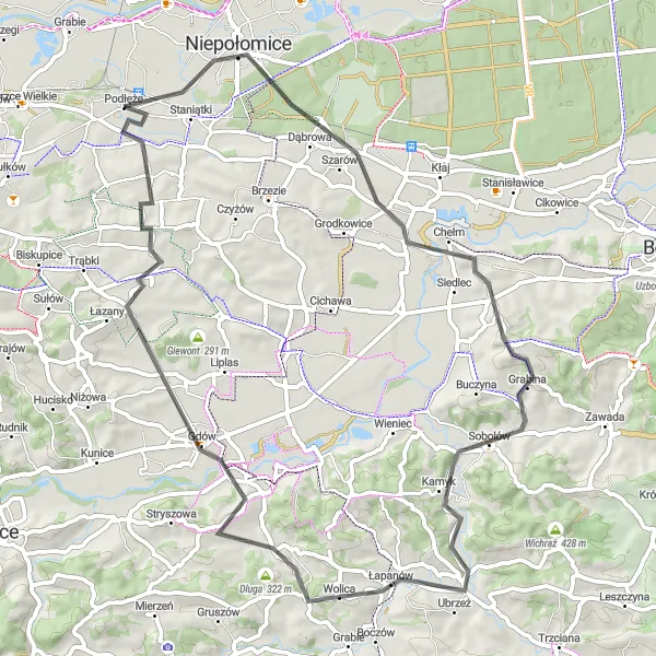 Miniatura mapy "Przejażdżka przez Wiejskie Drogi" - trasy rowerowej w Małopolskie, Poland. Wygenerowane przez planer tras rowerowych Tarmacs.app