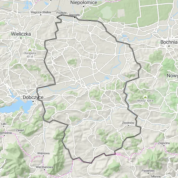 Miniatura mapy "Wyzwanie na Długiej Trałce" - trasy rowerowej w Małopolskie, Poland. Wygenerowane przez planer tras rowerowych Tarmacs.app