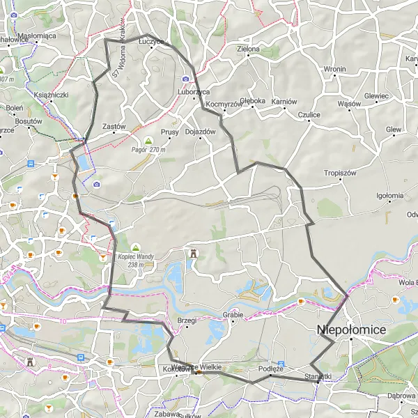 Miniatura mapy "Znajdź Spokój na Wsi" - trasy rowerowej w Małopolskie, Poland. Wygenerowane przez planer tras rowerowych Tarmacs.app