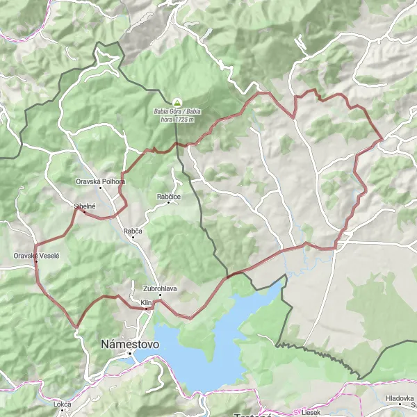 Map miniature of "Orava Adventure" cycling inspiration in Małopolskie, Poland. Generated by Tarmacs.app cycling route planner