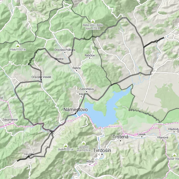 Map miniature of "Around Orava" cycling inspiration in Małopolskie, Poland. Generated by Tarmacs.app cycling route planner