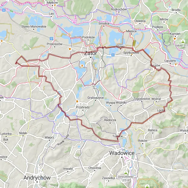 Map miniature of "Grunwald Hill Gravel Ride" cycling inspiration in Małopolskie, Poland. Generated by Tarmacs.app cycling route planner