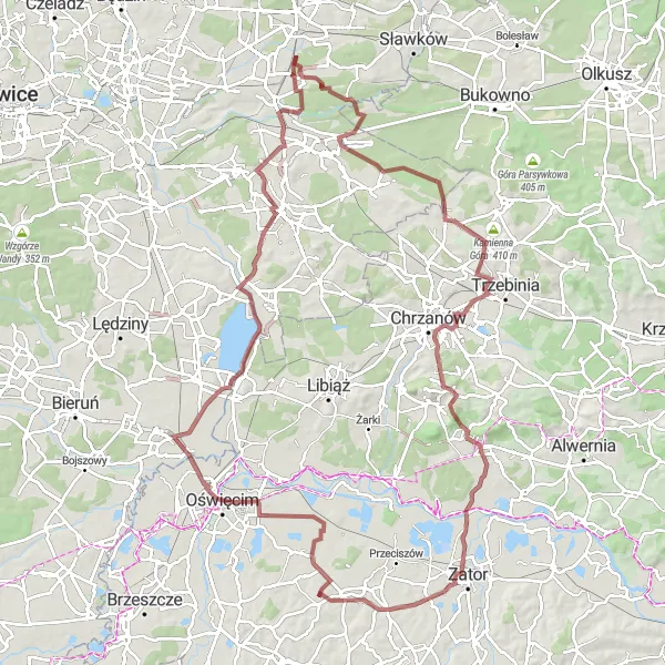 Miniatura mapy "Trasa Gravel: Polanka Wielka - Zamek w Oswięcimiu" - trasy rowerowej w Małopolskie, Poland. Wygenerowane przez planer tras rowerowych Tarmacs.app