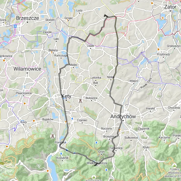 Miniatura mapy "Trasa Road: Polanka Wielka - Pałac Bobrowskich" - trasy rowerowej w Małopolskie, Poland. Wygenerowane przez planer tras rowerowych Tarmacs.app