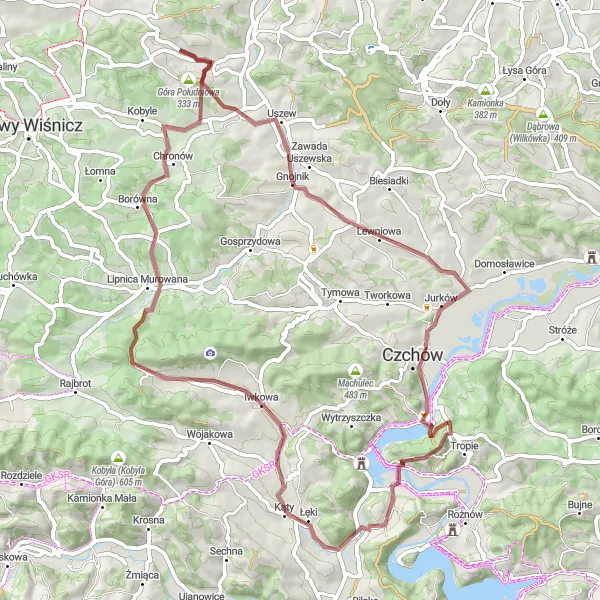Miniatura mapy "Trasa Gravelowa przez Dąbrowę" - trasy rowerowej w Małopolskie, Poland. Wygenerowane przez planer tras rowerowych Tarmacs.app