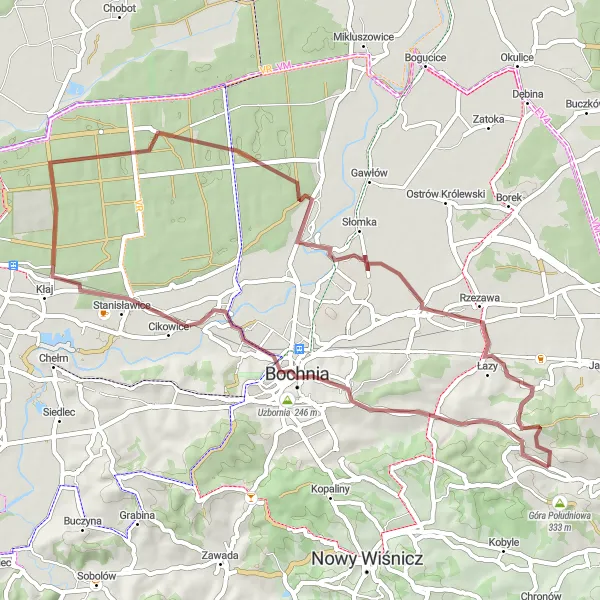 Map miniature of "Scenic Gravel Route Around Poręba Spytkowska" cycling inspiration in Małopolskie, Poland. Generated by Tarmacs.app cycling route planner