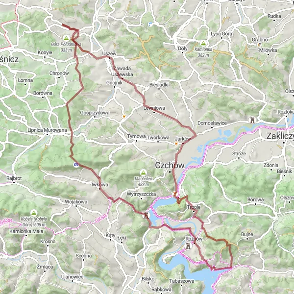 Miniatura mapy "Trasa Gravelowa Góra Południowa" - trasy rowerowej w Małopolskie, Poland. Wygenerowane przez planer tras rowerowych Tarmacs.app